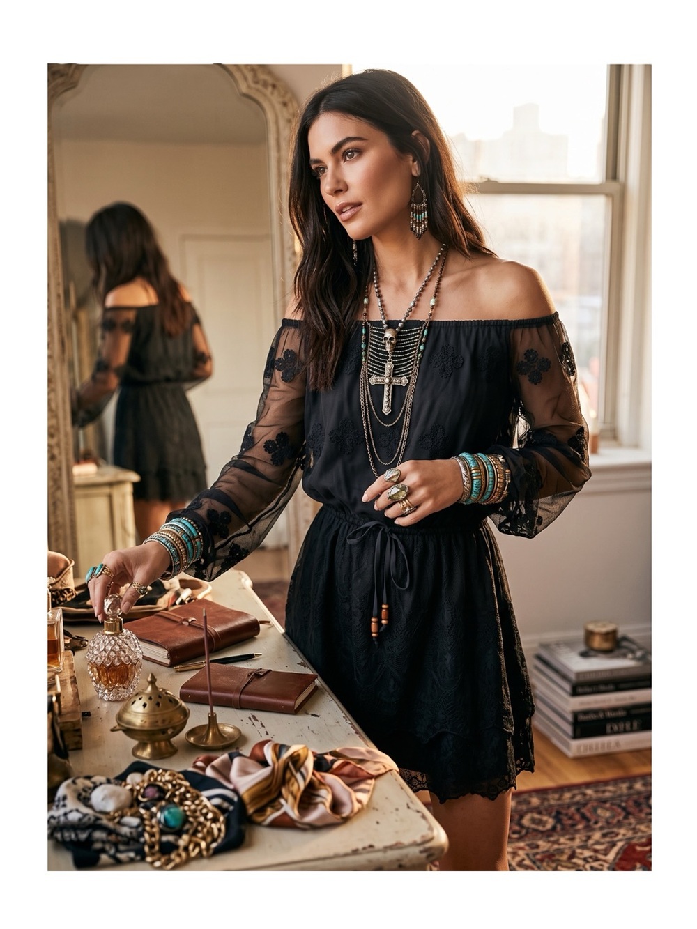 new Chaser ✶ Vintage Inspired Lace Off Shoulder Boho Cocktail Dress ✶ Black ✶ XS